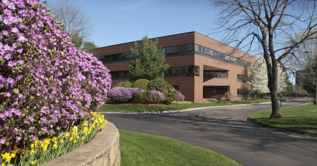 professional landscaping around a commercial building