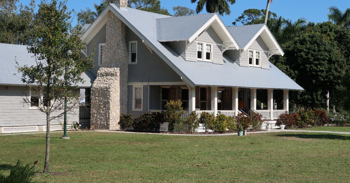 beautiful landscaping in front lawn of home