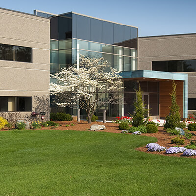 professional landscaping around a commercial building