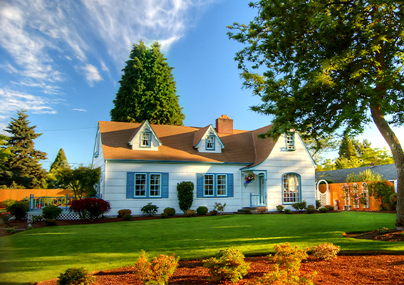 A family house with a beautiful yard