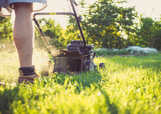 man mowing lawn